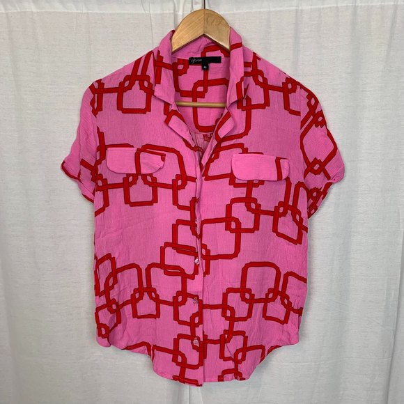 Gibson x Hi Sugarplum! Women's Short Sleeve Button Front Shirt Size Small PETITE - Picture 1 of 5